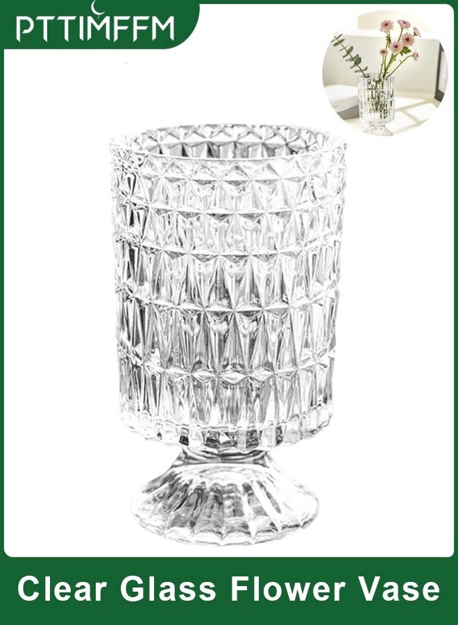 PTTIMFFM Vintage Cut Glass Pedestal Flower Vase, Clear Crystal-Style Decorative Vase for Home, Table Centerpieces, Weddings, Floral Arrangements - Image 1